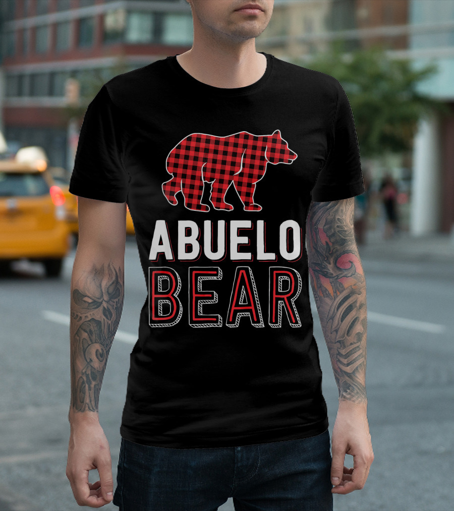 Abuelo Bear Red Buffalo Plaid Text T-Shirt