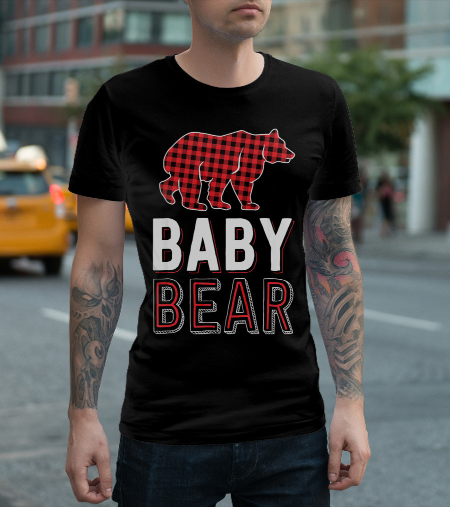 Baby Bear Red Buffalo Plaid Kids Matching T-Shirt