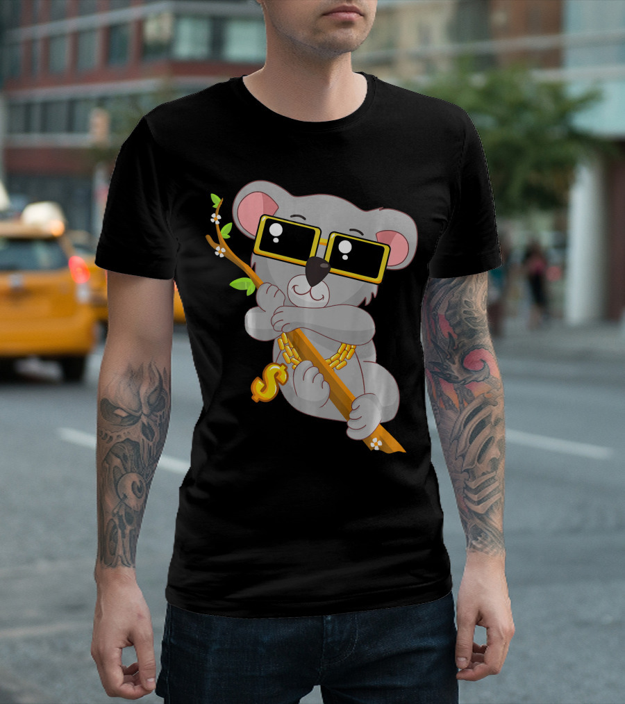 Cool Gangsta Koala Bear Bling Bling Hip With Sunglasses And Dollar Sign Necklace T-Shirt