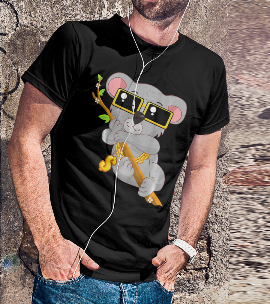Cool Gangsta Koala Bear Bling Bling Hip With Sunglasses And Dollar Sign Necklace T-Shirt
