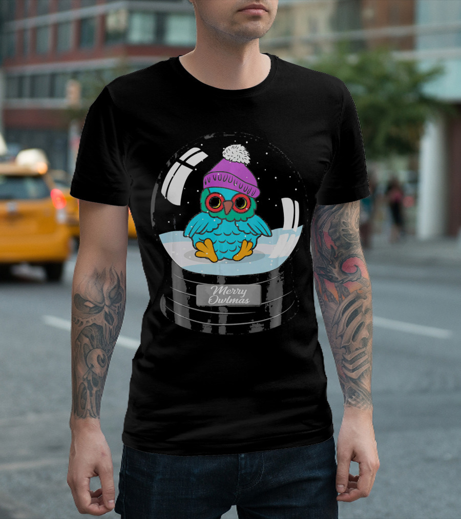 Christmas Owl Snow Globe Merry Owlmas T-Shirt