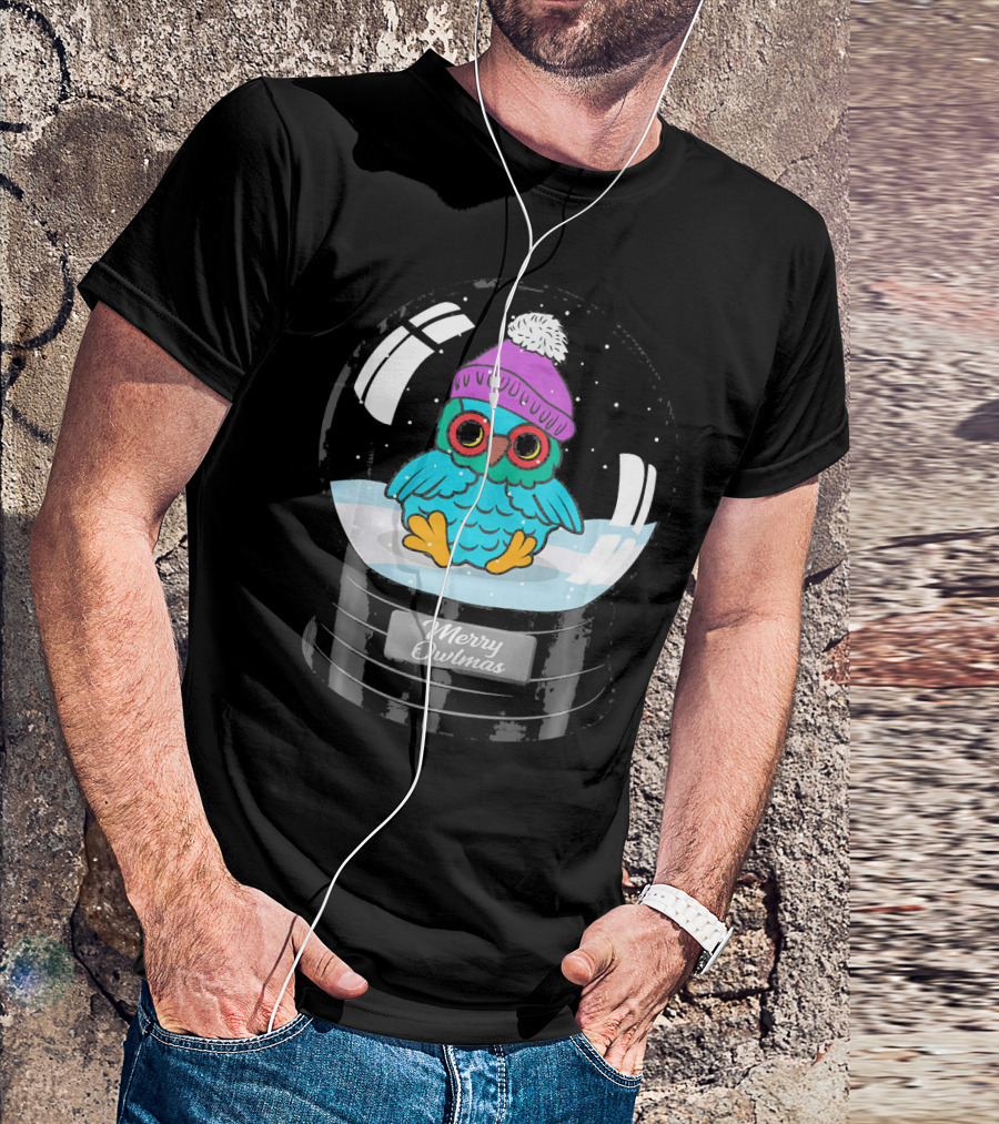 Christmas Owl Snow Globe Merry Owlmas T-Shirt