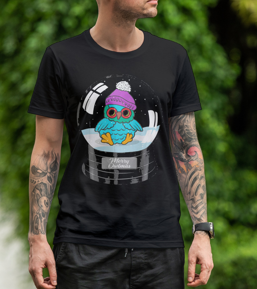 Christmas Owl Snow Globe Merry Owlmas T-Shirt