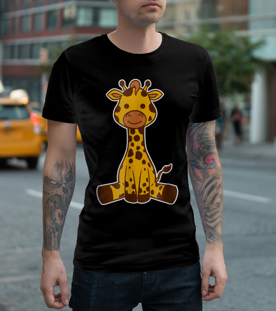 Adorable Cute Baby Giraffe Smiling Sitting Happy Cartoon T-Shirt