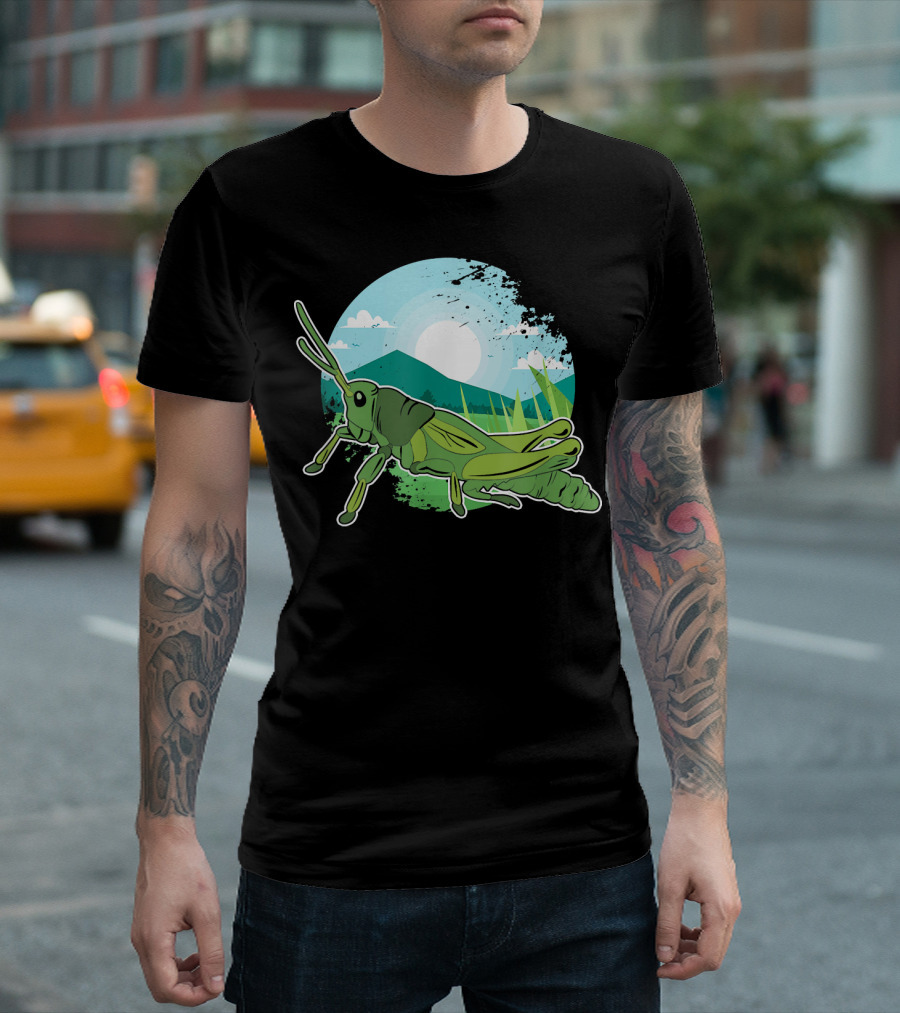 Cute Grasshopper Insect Love Mountain Nature Scene T-Shirt