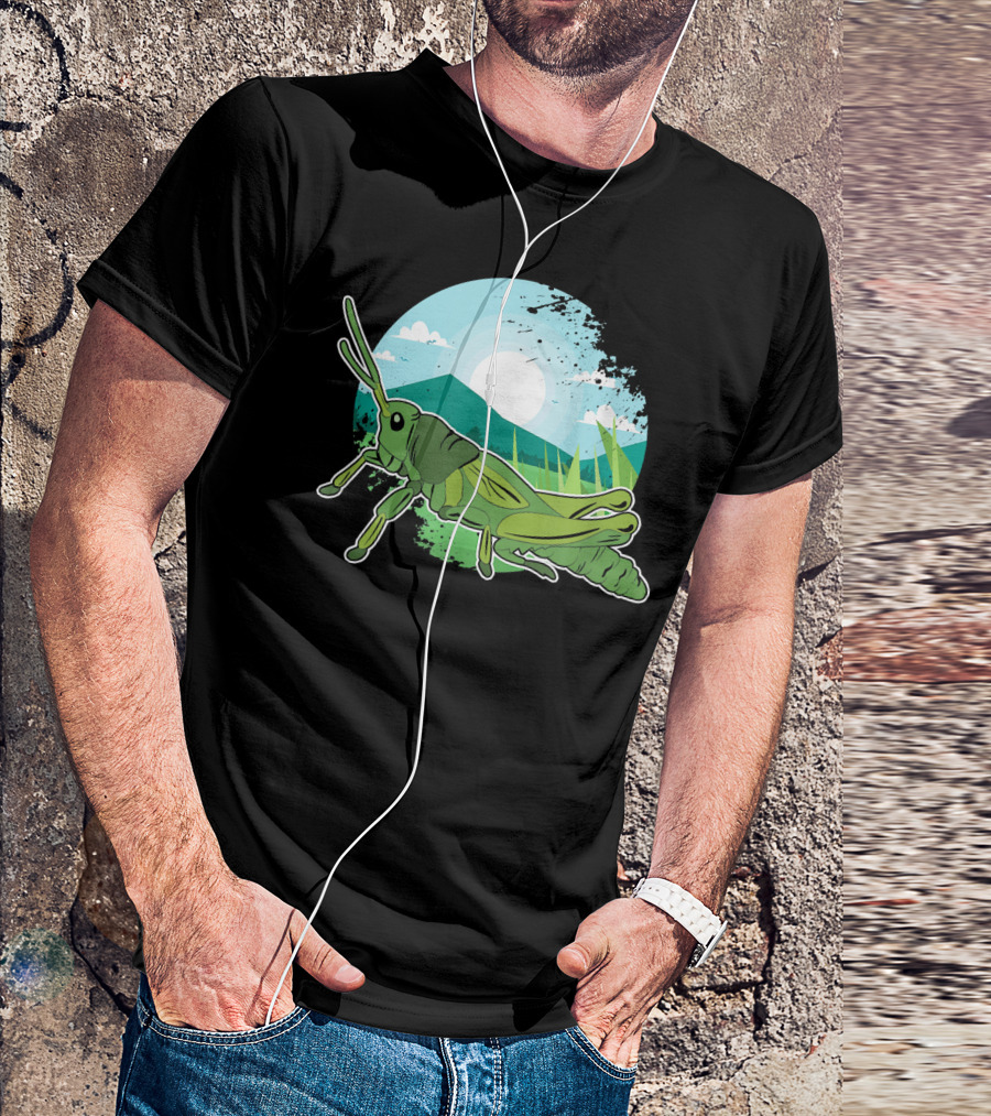 Cute Grasshopper Insect Love Mountain Nature Scene T-Shirt