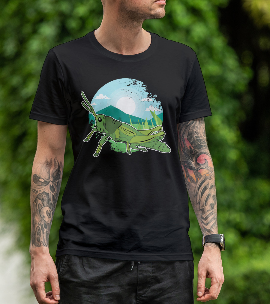 Cute Grasshopper Insect Love Mountain Nature Scene T-Shirt