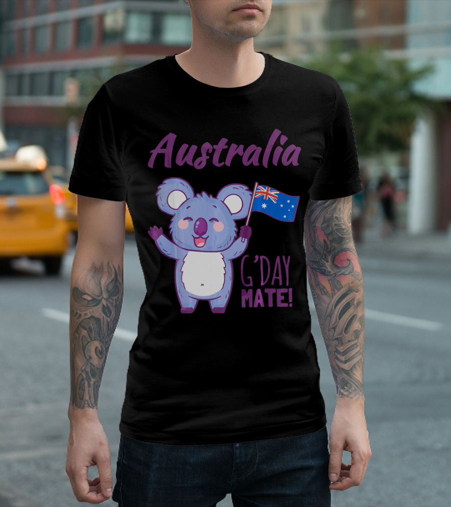 Australia GDay Mate Funny Koala with Australian Flag T-Shirt