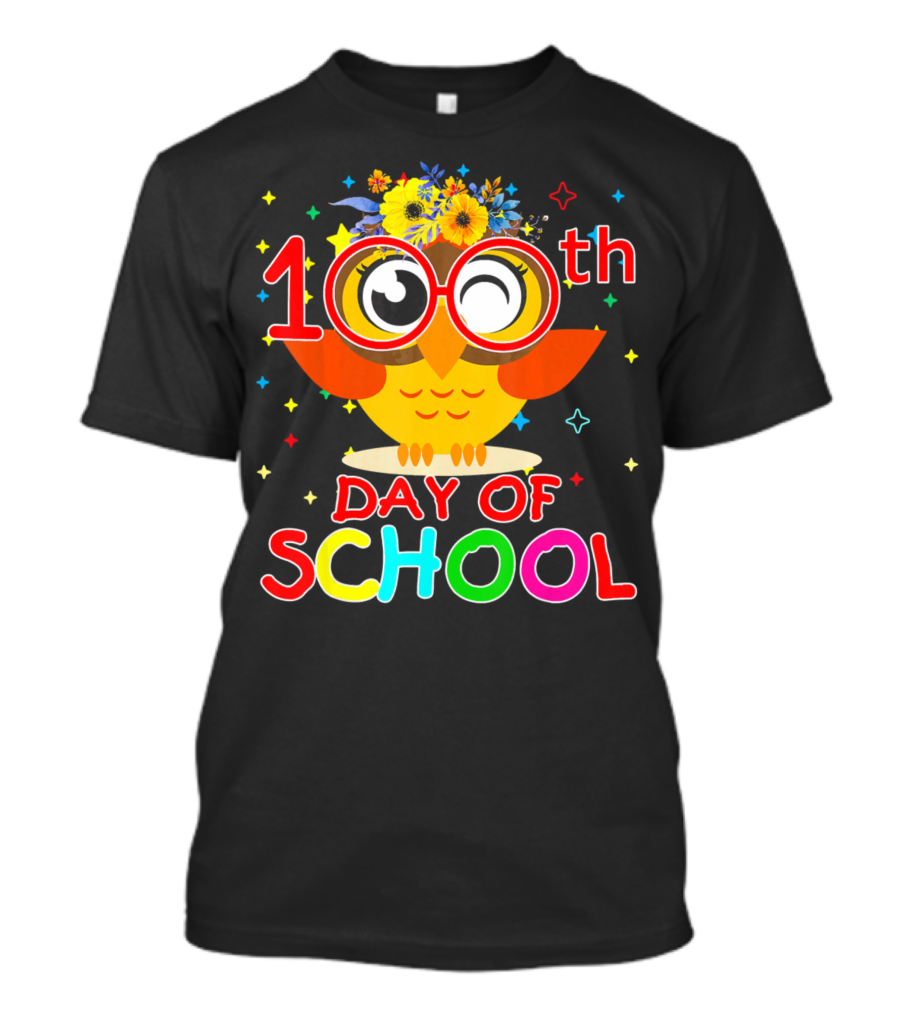 100th Day Of School Cute Owl With Flowers Fun T-Shirt