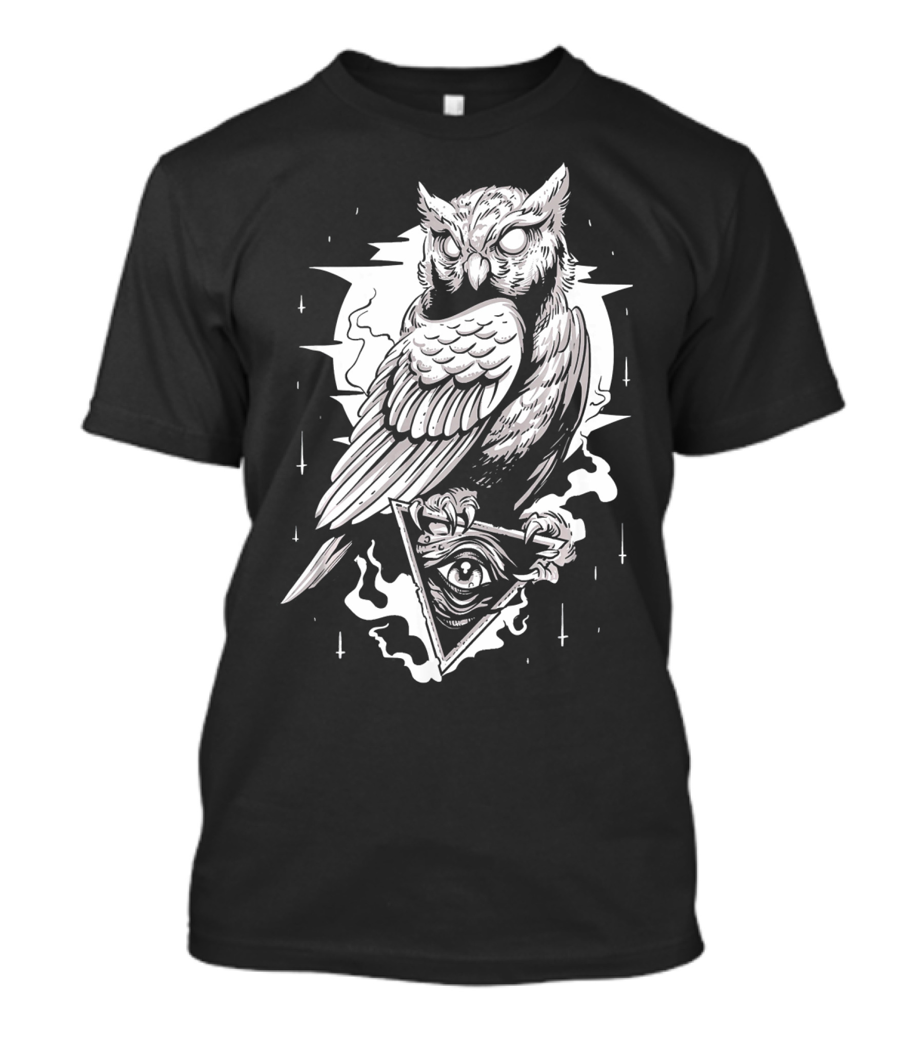 Black Owl Tattoo Illuminati Eye Triangle T-Shirt