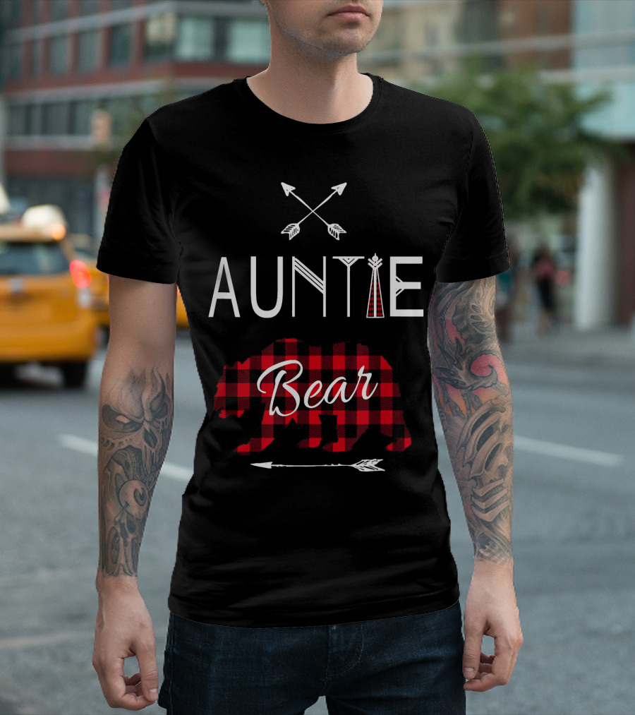 Auntie Bear Buffalo Plaid Arrows Camp Bea T-Shirt