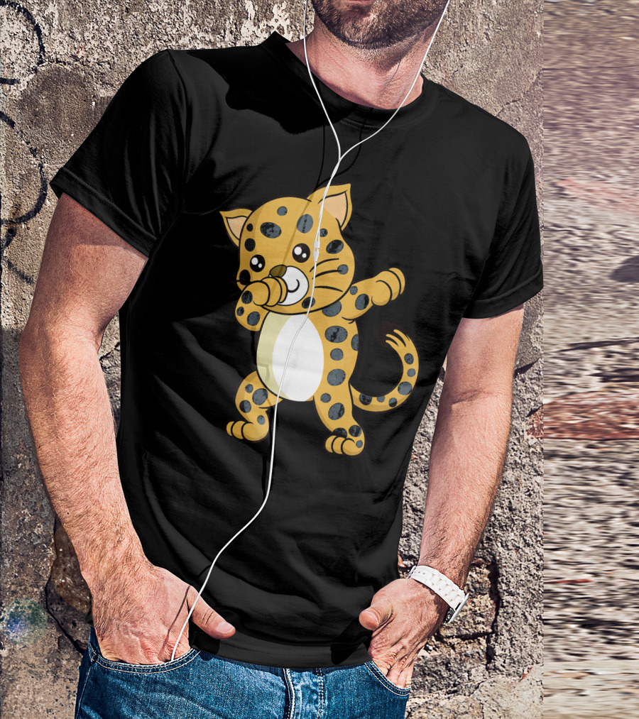 Cute Jaguar Dabbing Cartoon Character With Spotted Body T-Shirt