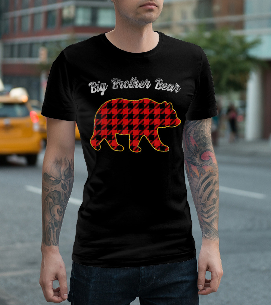 Big Brother Bear Red Plaid Buffalo Check Matching T-Shirt