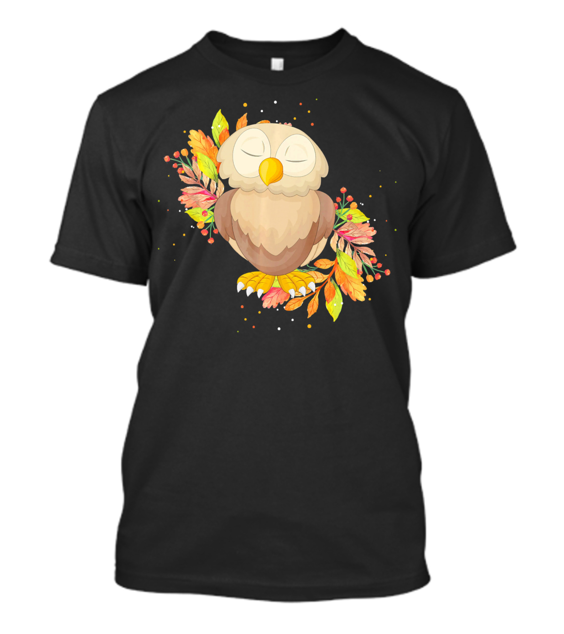 Cute Autumn Thanksgiving Owl With Leaves And Berries T-Shirt