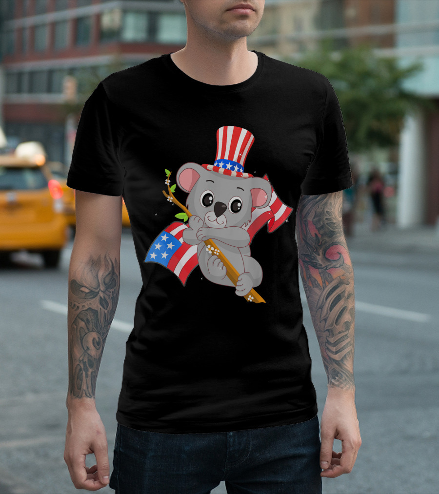 4th Of July Independence Day Patriotic Koala With American Flag And Hat T-Shirt