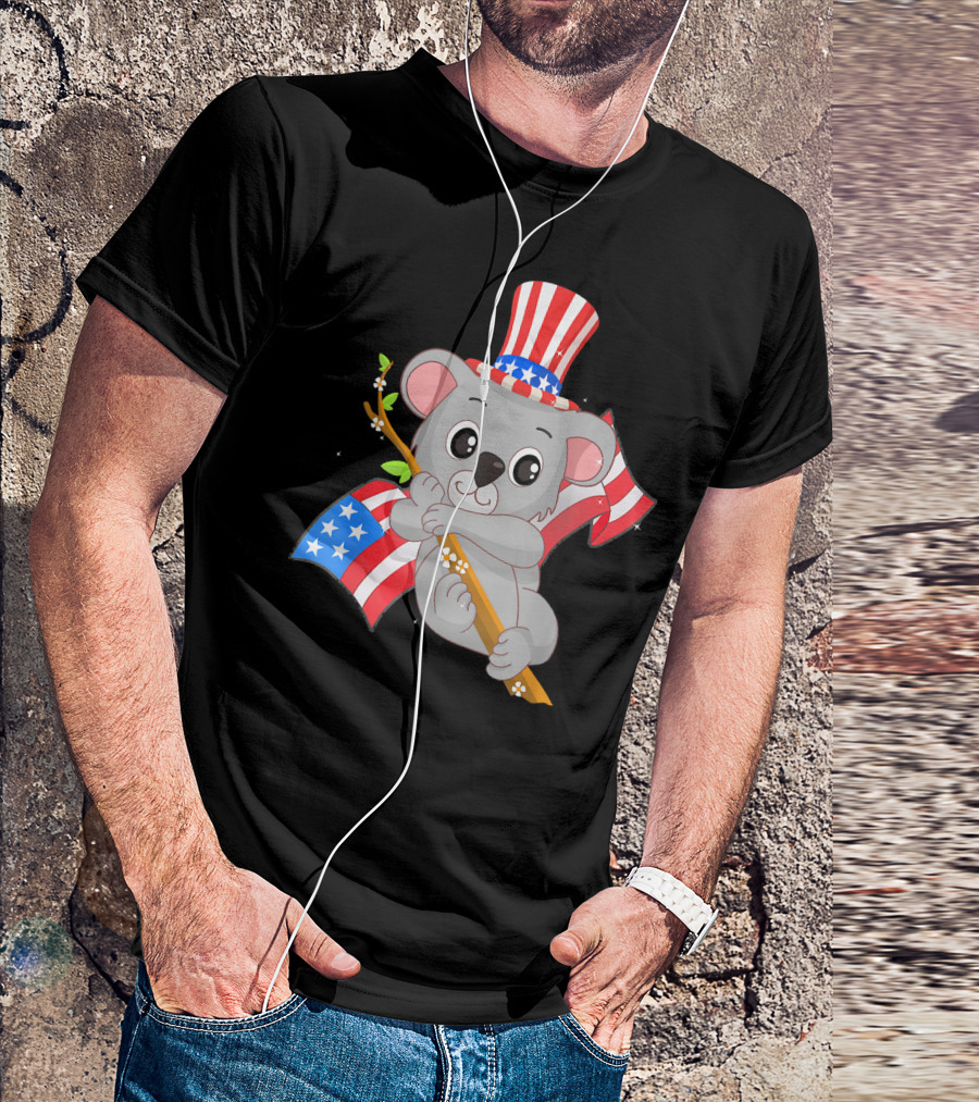 4th Of July Independence Day Patriotic Koala With American Flag And Hat T-Shirt