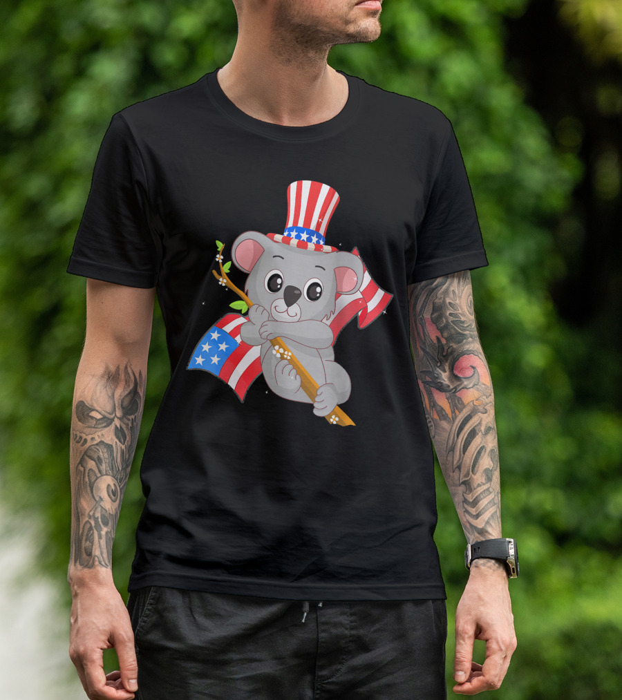 4th Of July Independence Day Patriotic Koala With American Flag And Hat T-Shirt