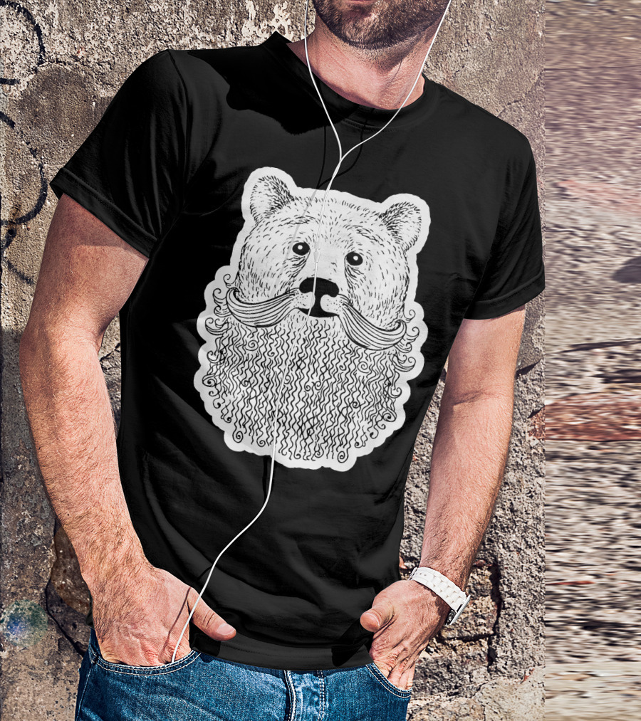 Bear D Bearded Bear Novelty Curly Mustache Detailed T-Shirt