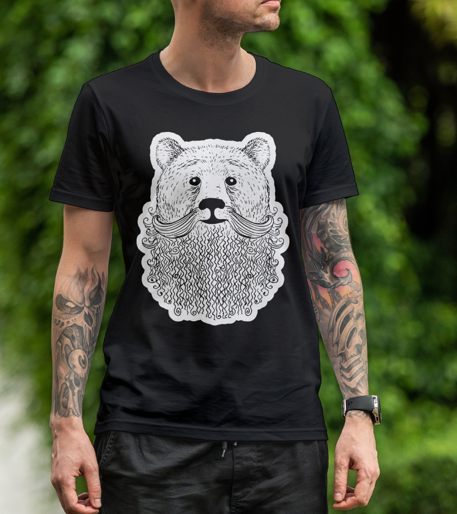 Bear D Bearded Bear Novelty Curly Mustache Detailed T-Shirt