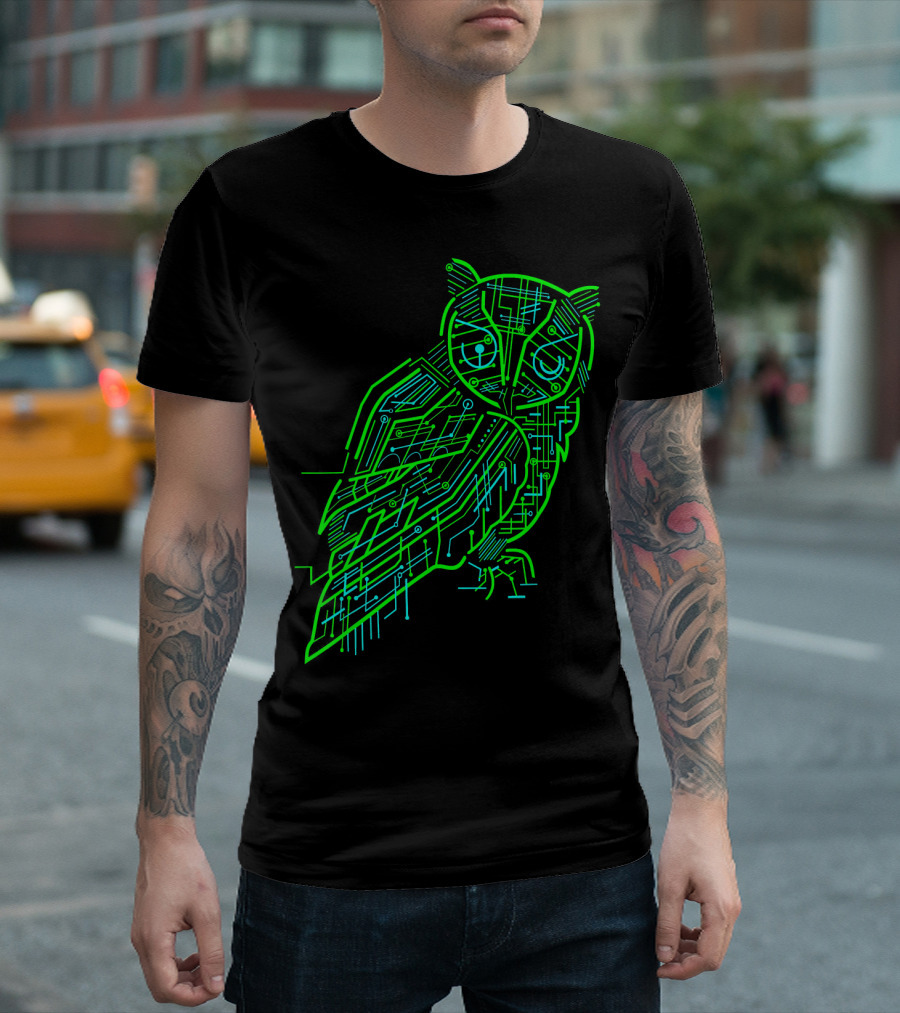 Binary AI Circuit Owl Electric Game T-Shirt