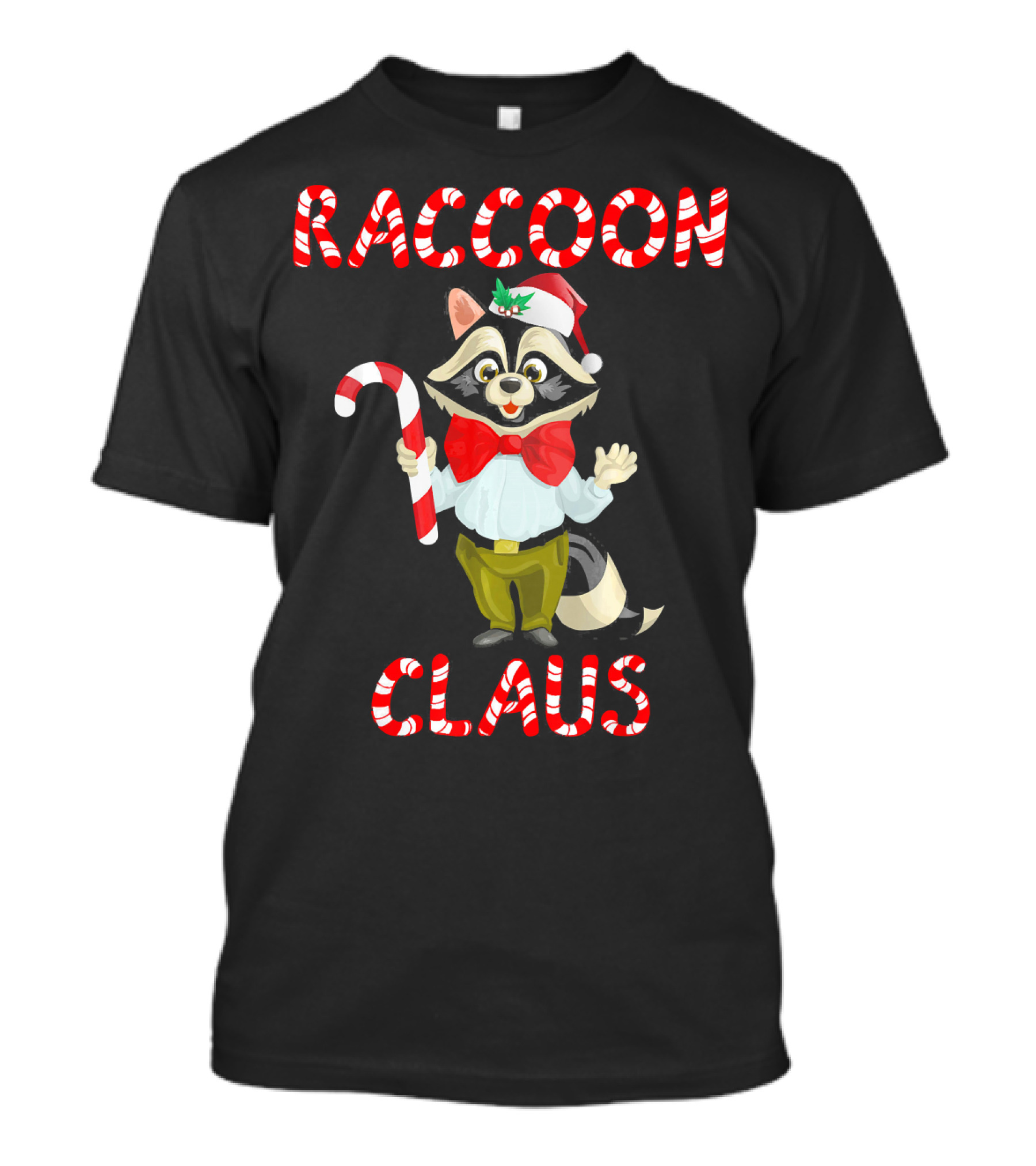 Raccoon Claus Christmas Trash Panda Candy Cane T-Shirt