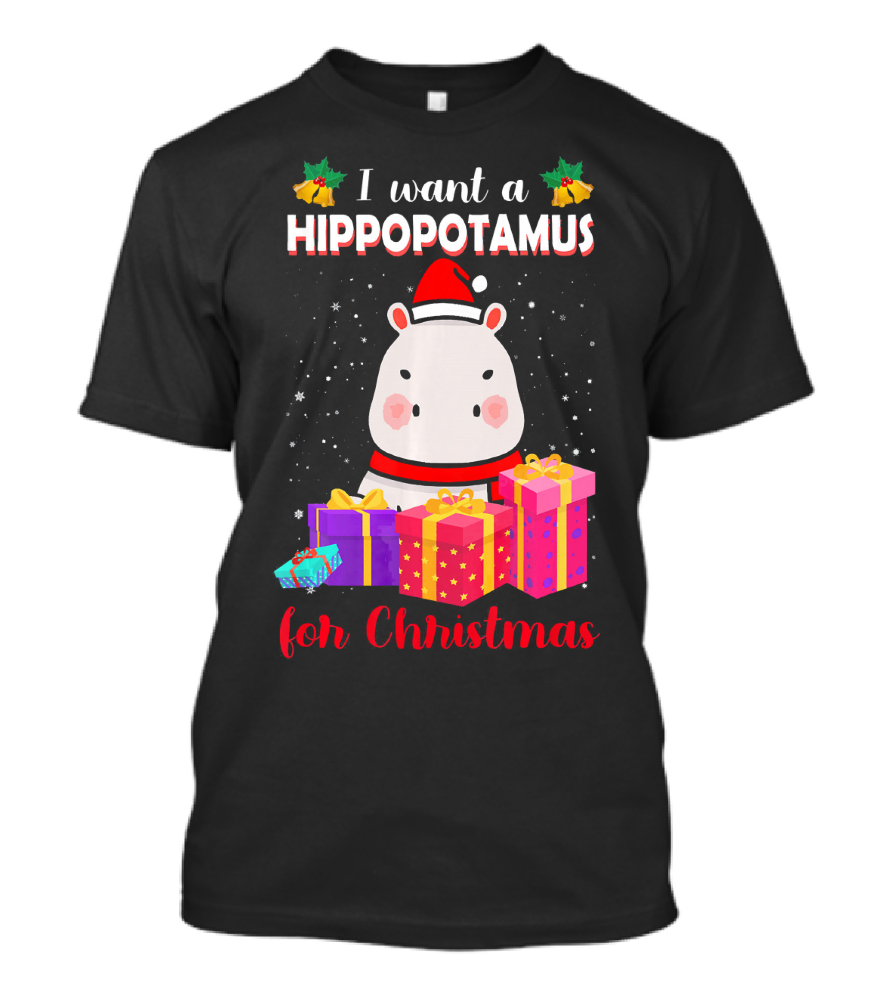I Want A Hippopotamus For Christmas Cute Hippo Santa Hat Gifts T-Shirt