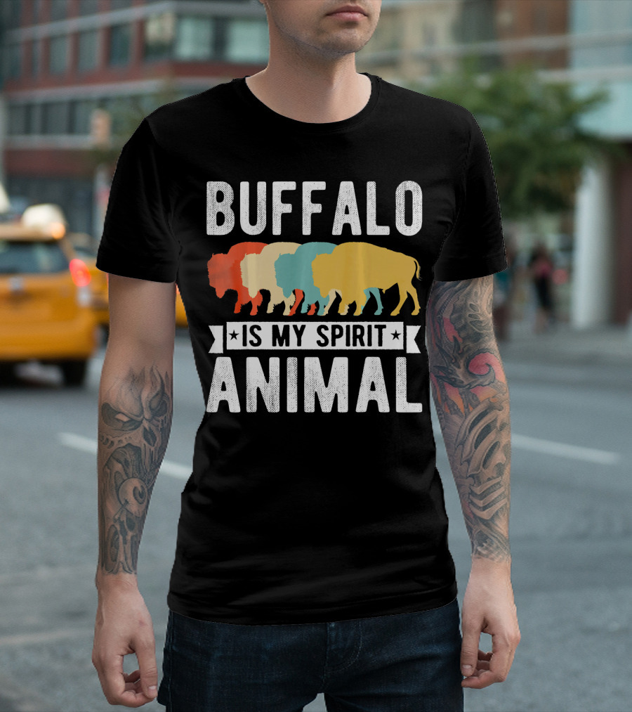 Buffalo Is My Spirit Animal Vintage Retro Colorful Buffalo T-Shirt