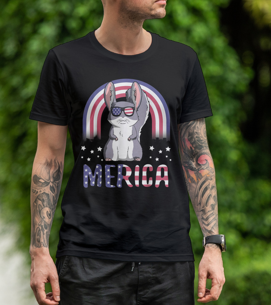Merica Chinchilla Wearing USA Flag Sunglasses T-Shirt