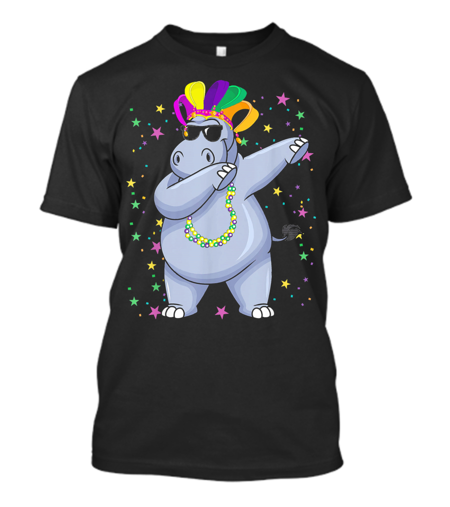 Hippo Dab Dance Mardi Gras Jester Beads And Stars T-Shirt