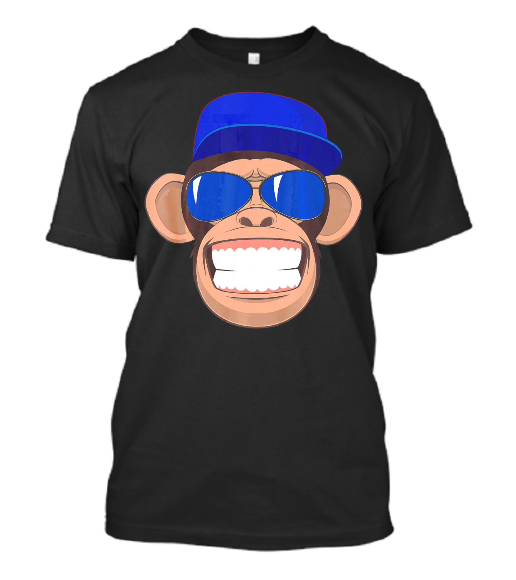 Monkey Face Humor Gorilla Chim With Blue Cap And Sunglasses T-Shirt