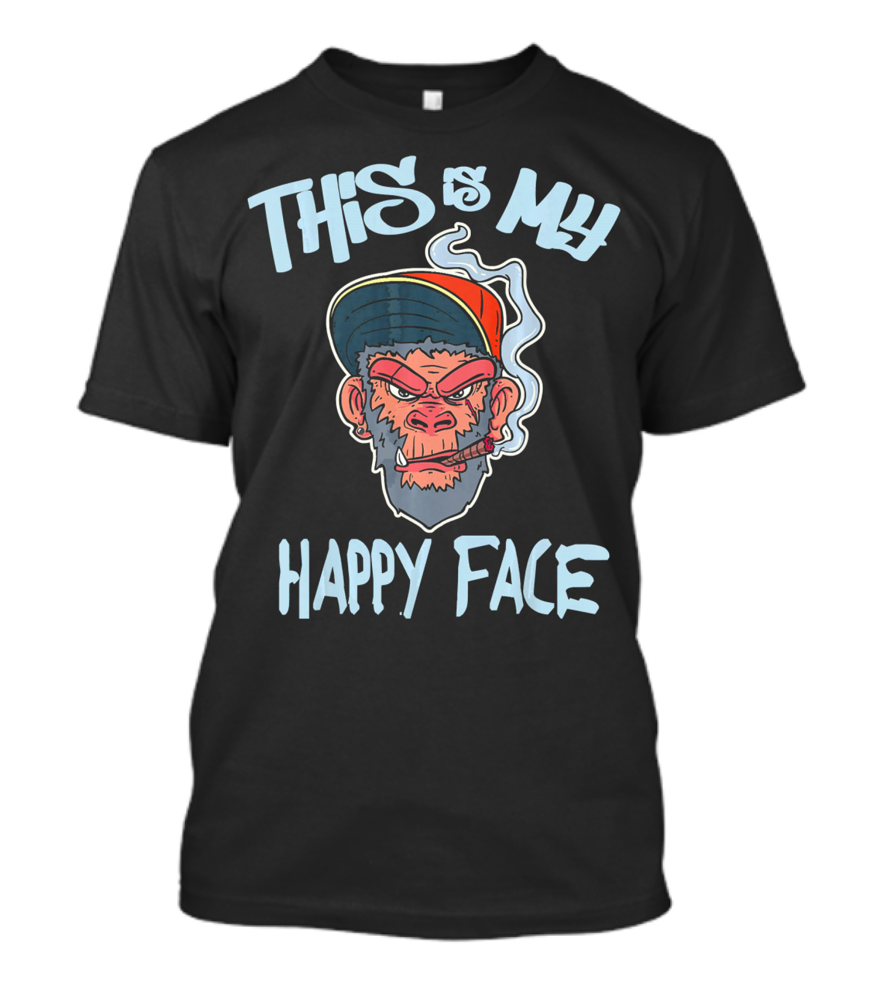 THIS IS MY HAPPY FACE Monkey Smoking Cigar Bad Chimpan T-Shirt