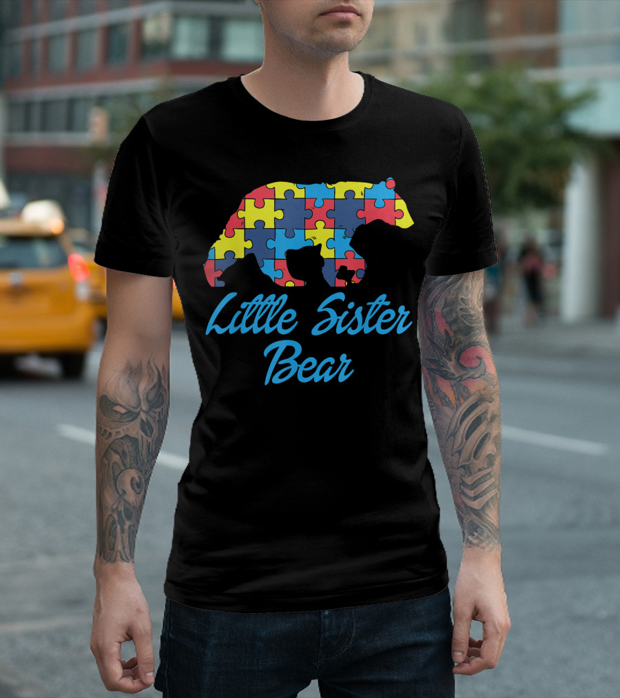 Autism Little Sister Bear Puzzle Awareness T-Shirt