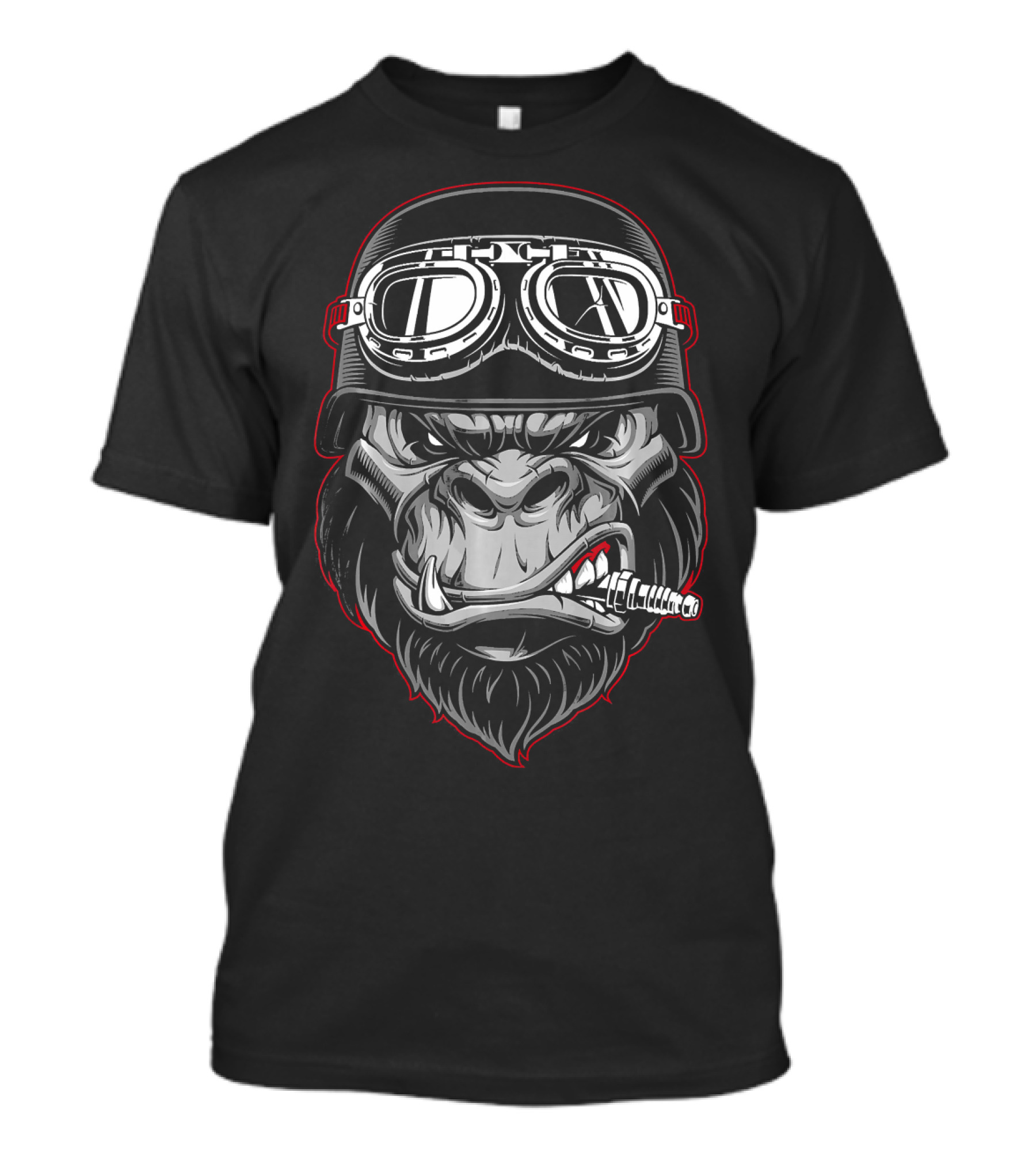Biker Gorilla Motorbike Silverback Monke Pilot Helmet Goggles Spark Plug T-Shirt