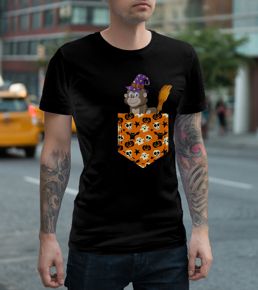 Cute Gorilla Pumpkin Pocket Halloween Cosplay T-Shirt