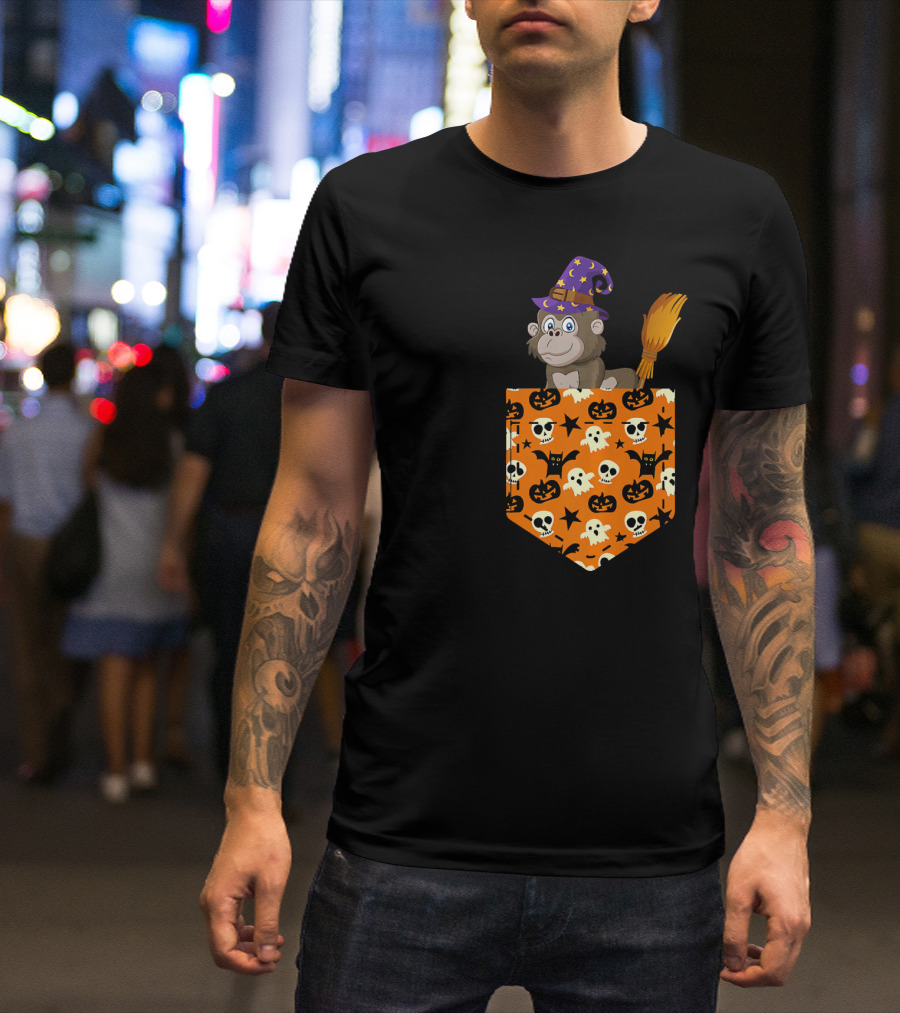 Cute Gorilla Pumpkin Pocket Halloween Cosplay T-Shirt