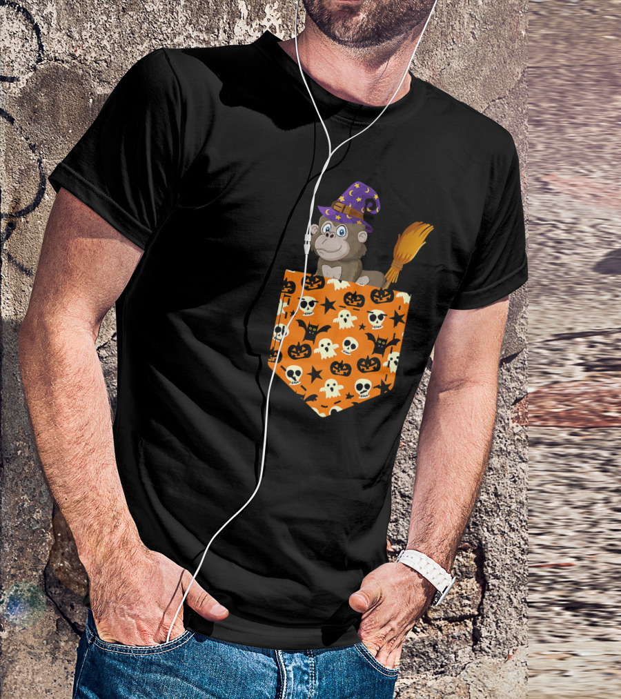 Cute Gorilla Pumpkin Pocket Halloween Cosplay T-Shirt