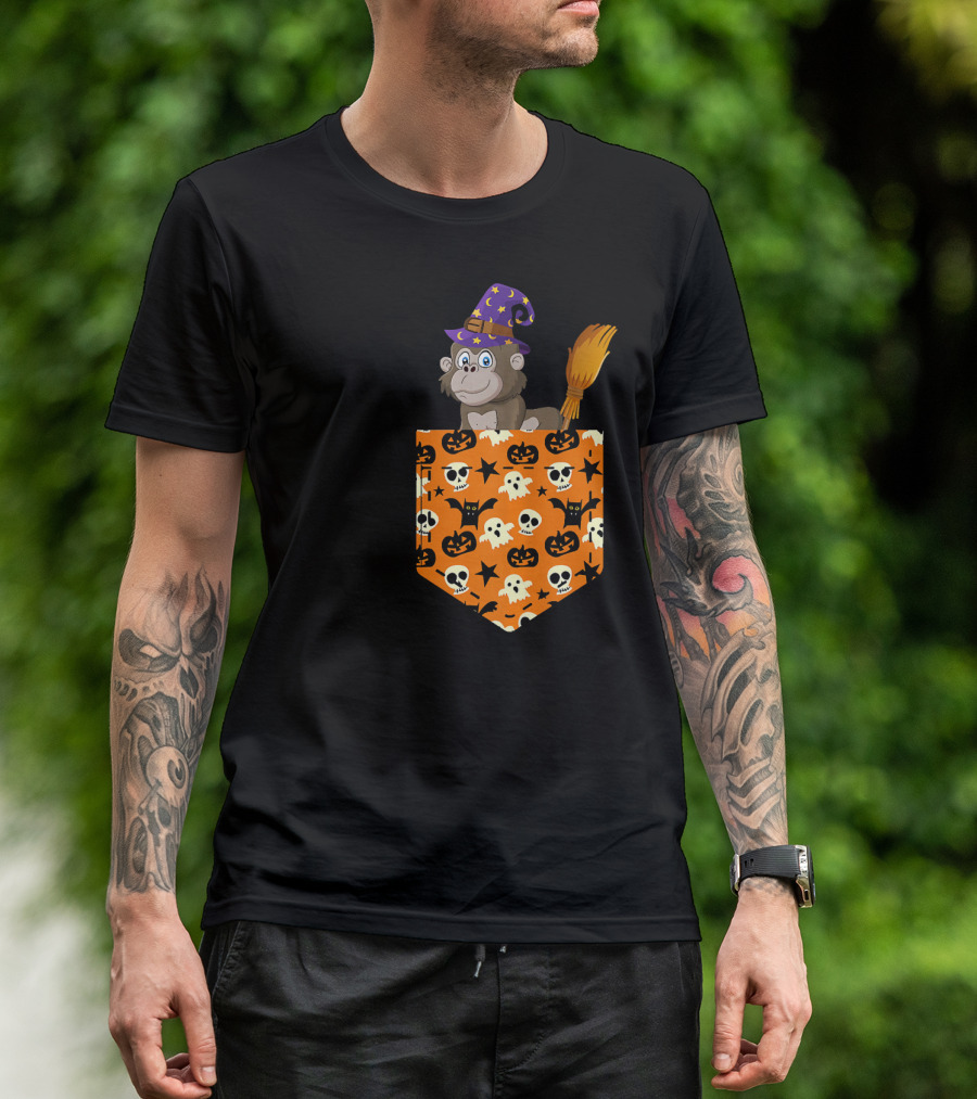 Cute Gorilla Pumpkin Pocket Halloween Cosplay T-Shirt