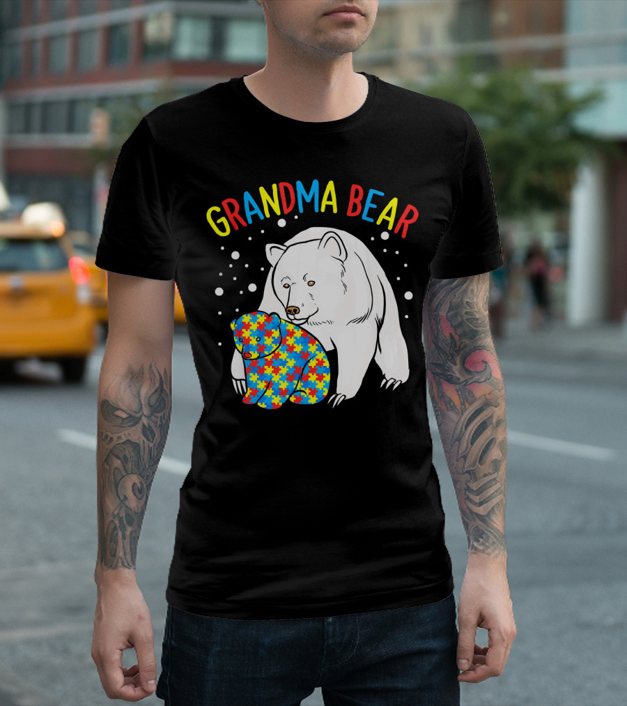 Grandma Bear Autism Awareness Puzzle Bear T-Shirt