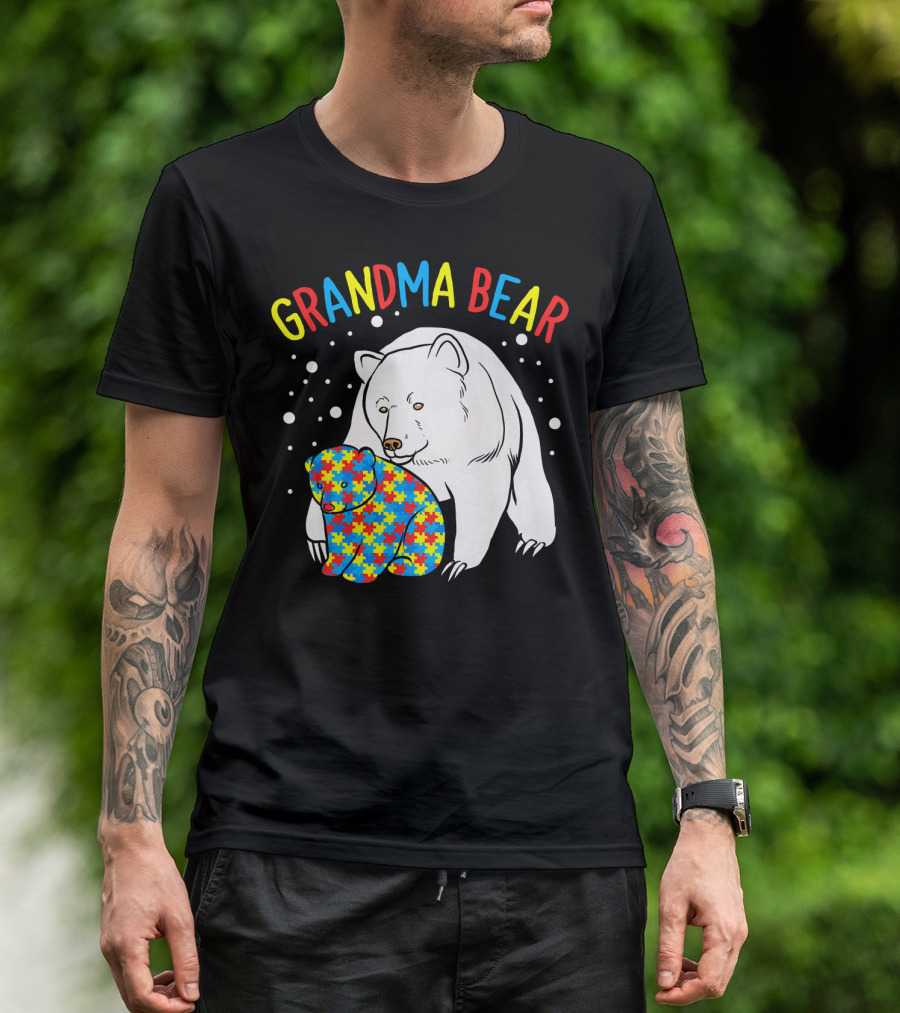 Grandma Bear Autism Awareness Puzzle Bear T-Shirt