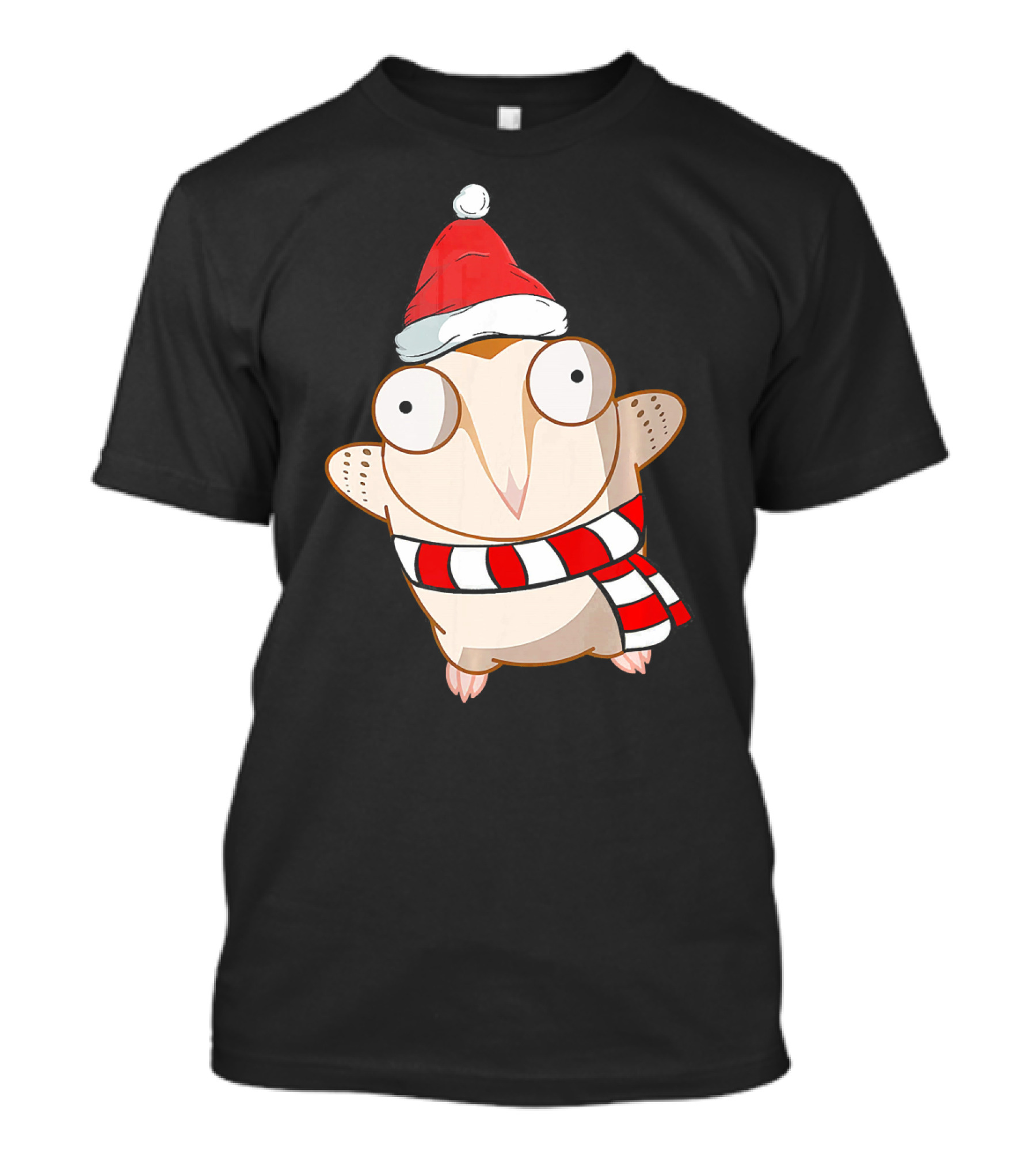 Christmas Owl Cute Funny Animal Gra Santa Hat Scarf T-Shirt