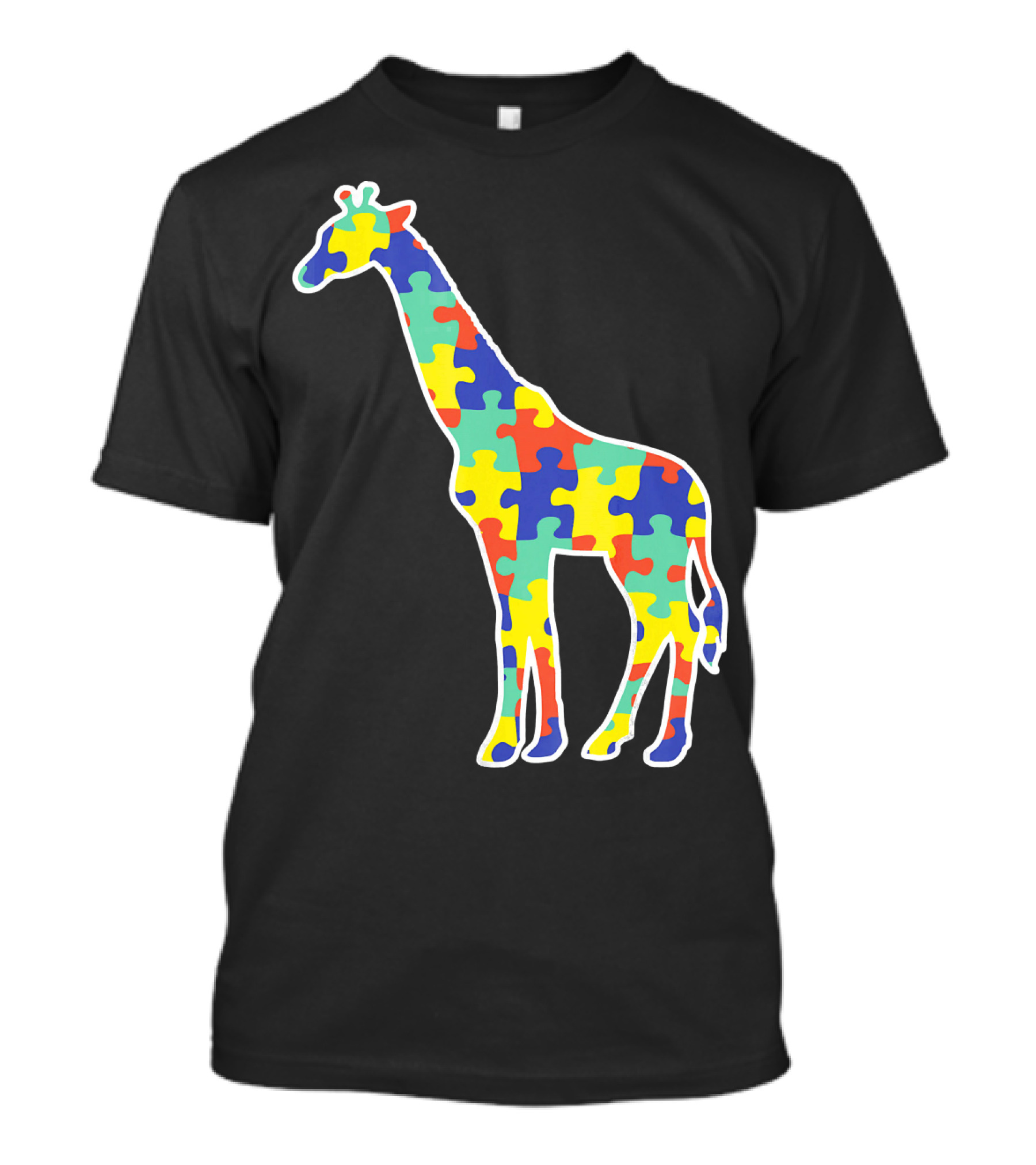 Autism Awareness Puzzle Pattern Giraffe T-Shirt