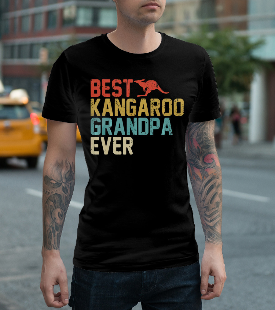 Best Kangaroo Grandpa Ever Vintage Style Retro Colors T-Shirt