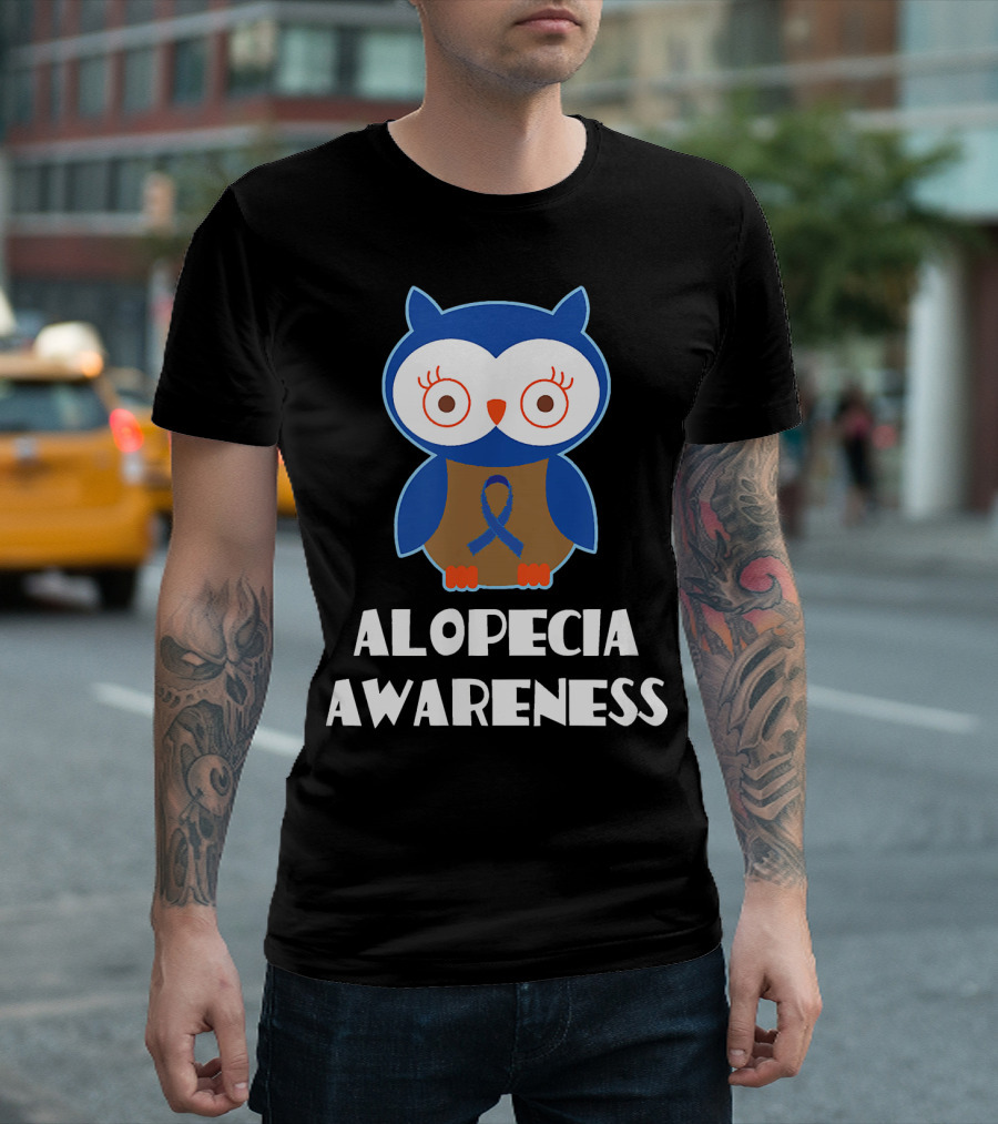 Alopecia Awareness Blue Ribbon Owl Support T-Shirt