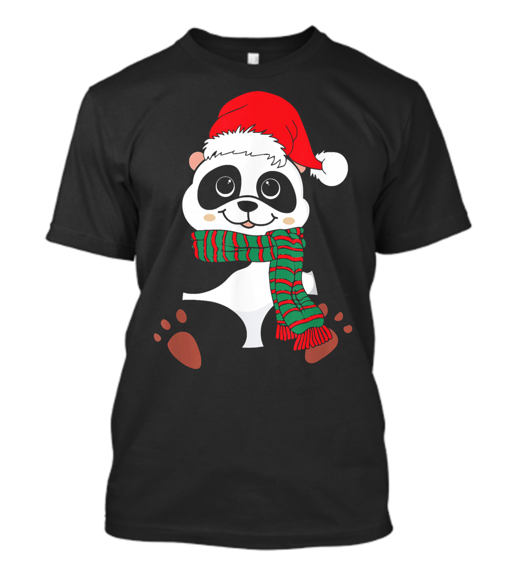 Christmas Panda With Santa Hat And Scarf Winter Vacation T-Shirt