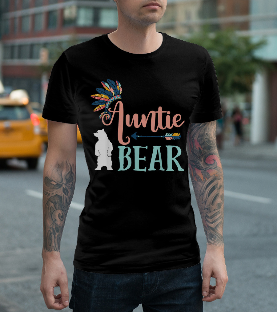Auntie Bear Colorful Feather Arrow And Bear T-Shirt