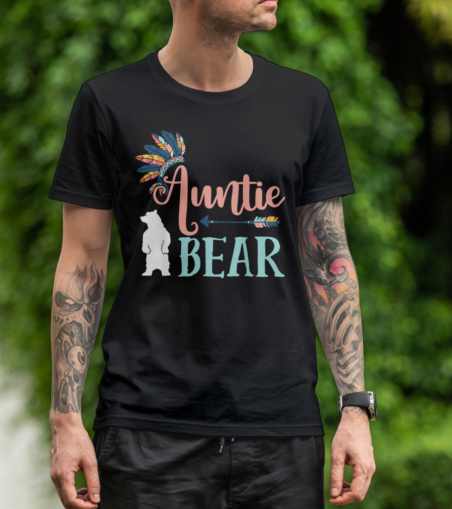Auntie Bear Colorful Feather Arrow And Bear T-Shirt