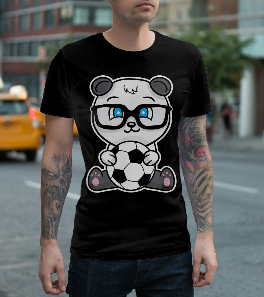 Cute Little Nerdy Panda Bear with Soccer Ball T-Shirt