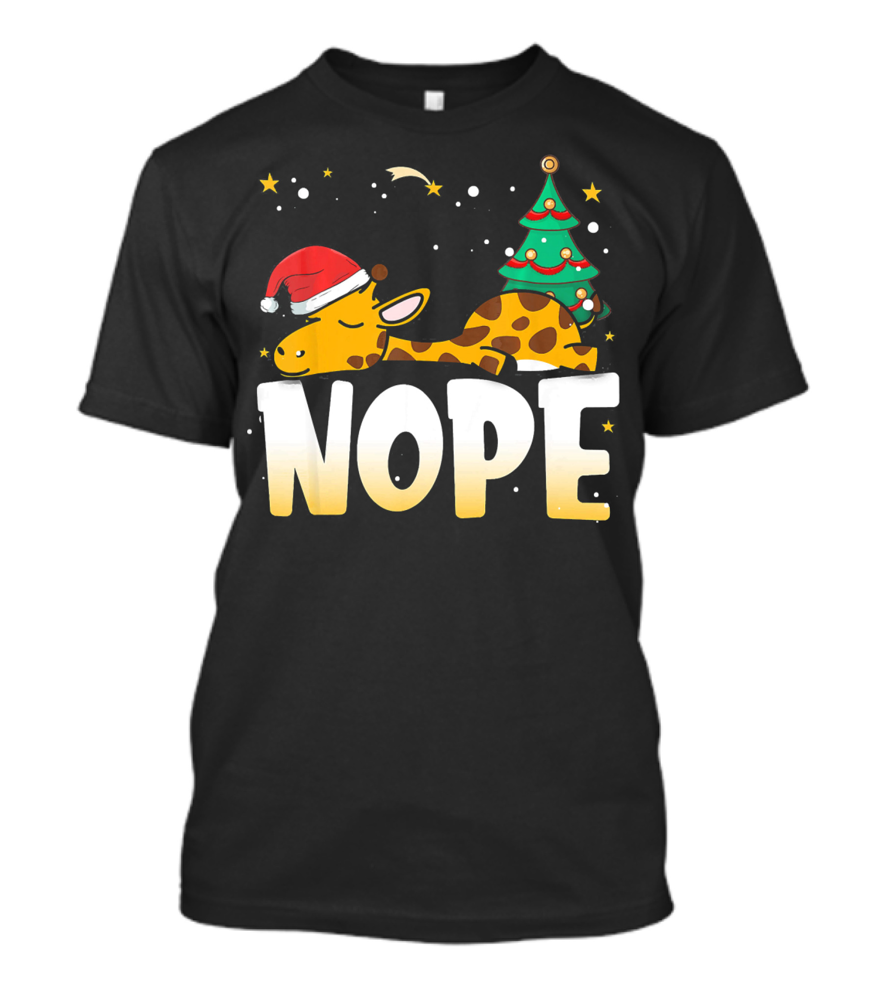 Christmas Lazy Giraffe Nope Santa Hat Tree T-Shirt