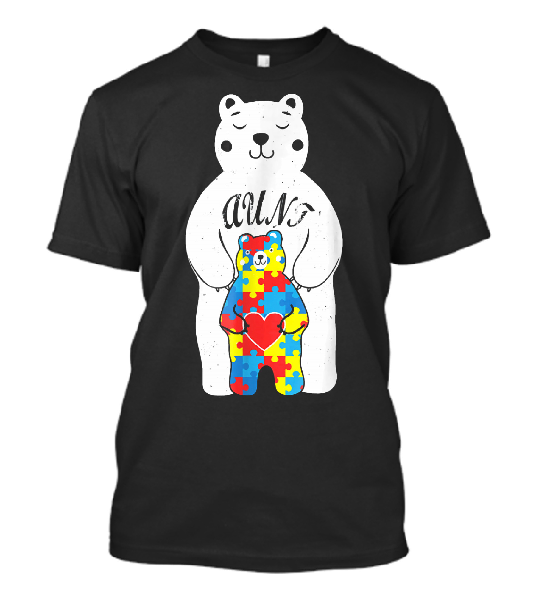 Aunt Bear Holding Puzzle Piece Heart Autism Awareness ASD T-Shirt