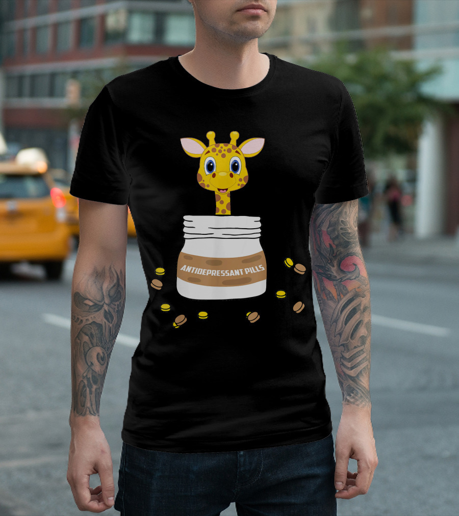 Antidepressant Pills Giraffe Lover Vintage Fun Cartoon Animal Substitute Capsule T-Shirt